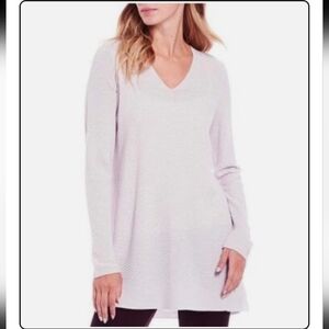 Eileen Fisher Extra Fine Italian Merino Wool Lilac V Neck Ribbed Knit Sweater L